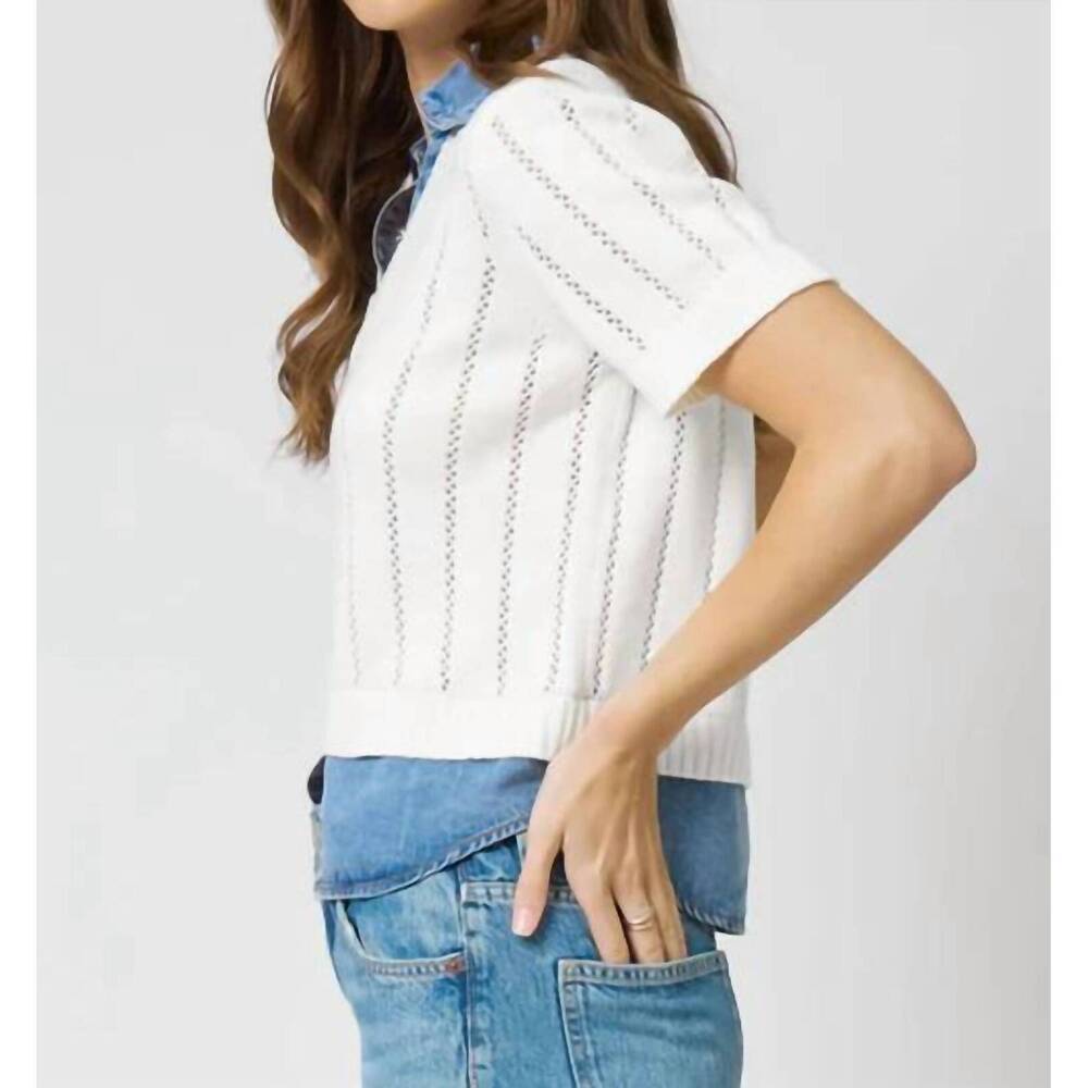 NEW CENTRAL PARK WEST kendall tencel twofer blouse in ivory denim blue - Picture 3 of 5
